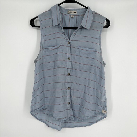Toad & Co Blouse Sleeveless Stripe Blue size‎ Medium 100% Cotton - Picture 1 of 6